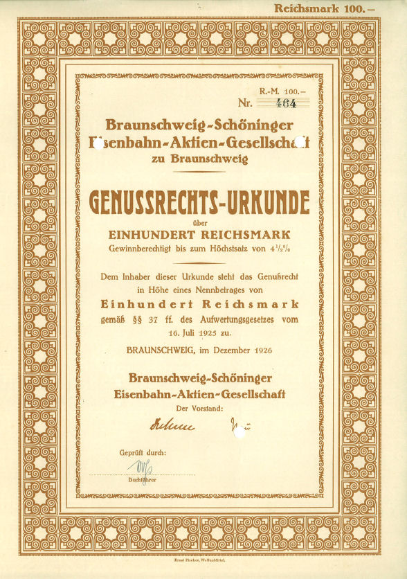 Genurechts-Urkunde der BSE, 1926