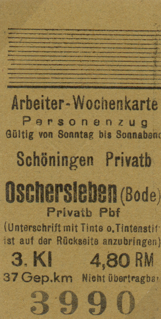 Fahrkarte Schningen - Oschersleben